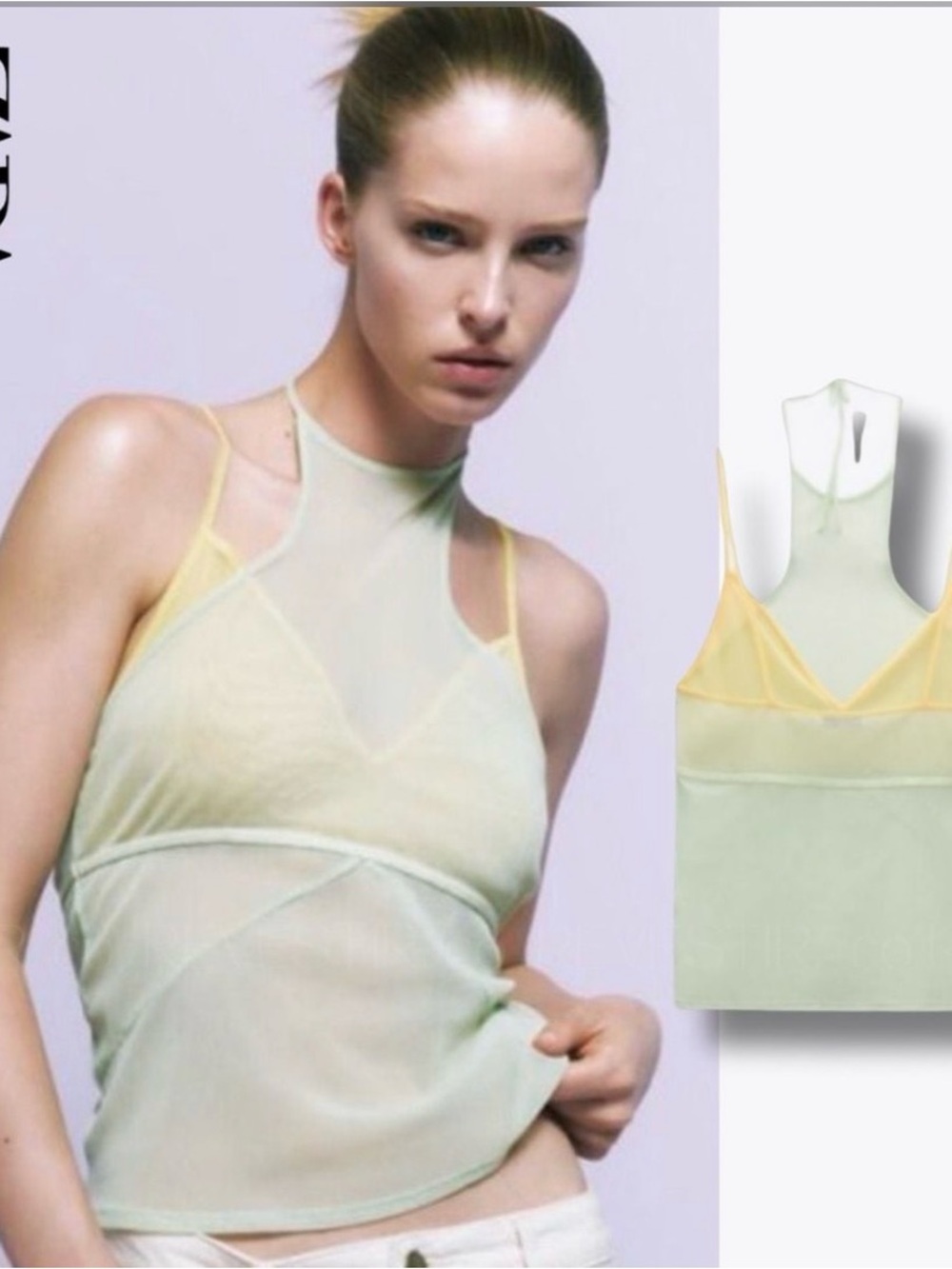 Zara Sheer Contrast Tule Top